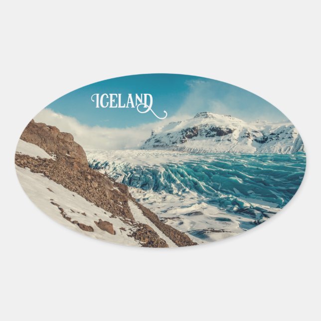 Pegatina Ovalada Texto personalizado Solheimajokull, Islandia (Anverso)
