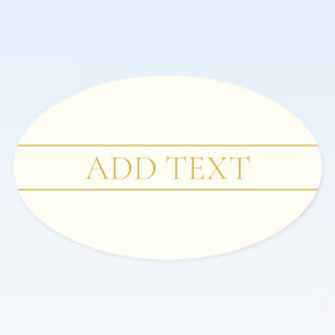 Pegatina Ovalada Texto simple elegante personalizable   dorado blan