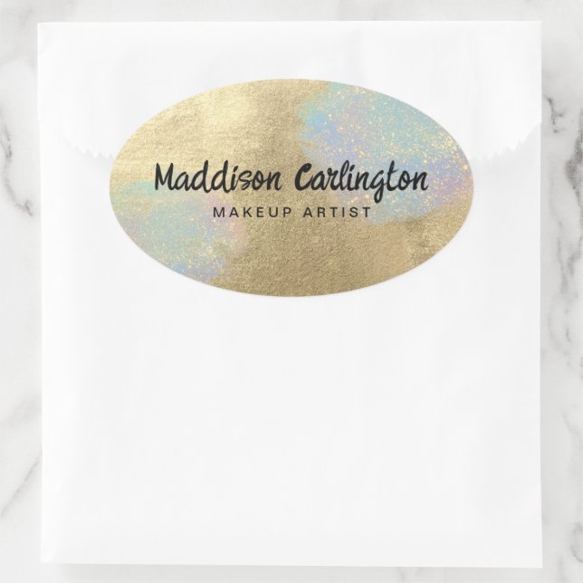 Pegatina Ovalada Textura De Purpurina Oro E Irlandés (Bolso)