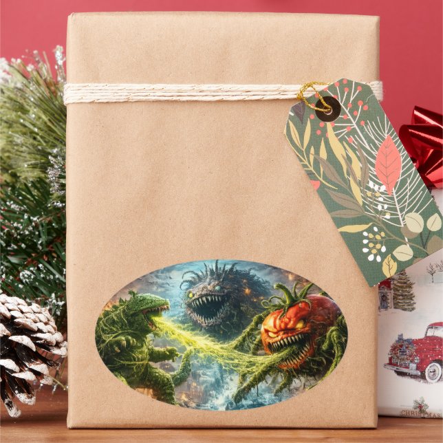 Pegatina Ovalada The attack of the Colossus mutant veggie oval stic (Vacaciones)