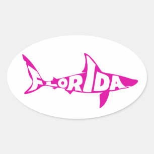 Pegatina Ovalada Tiburón de arte mundial rosa de Florida