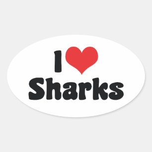 Pegatina Ovalada Tiburones Corazón que Amo - Amante de Tiburones