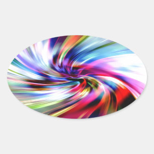 Pegatina Ovalada Tie Dye Multicolor Arcoiris Electrónico Swirls