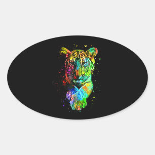 Pegatina Ovalada Tigre de arte pop colorido