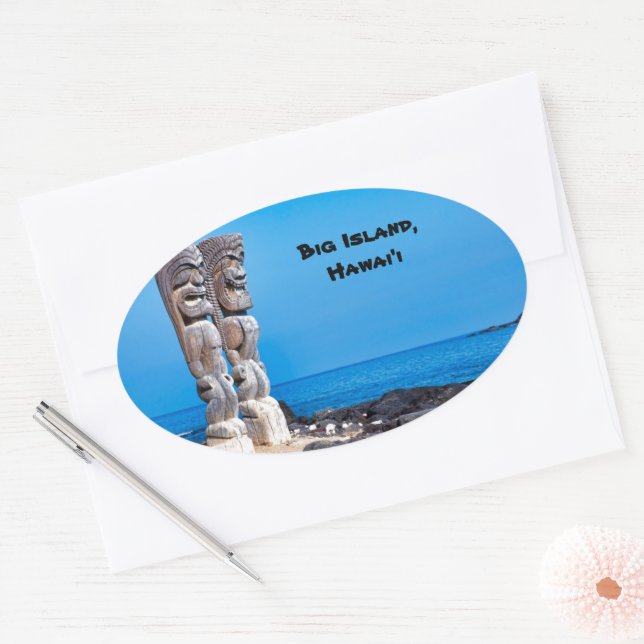 Pegatina Ovalada Tikis en el paraíso (Sobre)