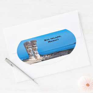 Pegatina Ovalada Tikis en el paraíso