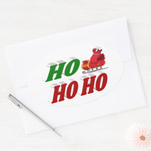 Pegatina Ovalada Tipografía de los Navidades Ho Ho Santa Sleigh