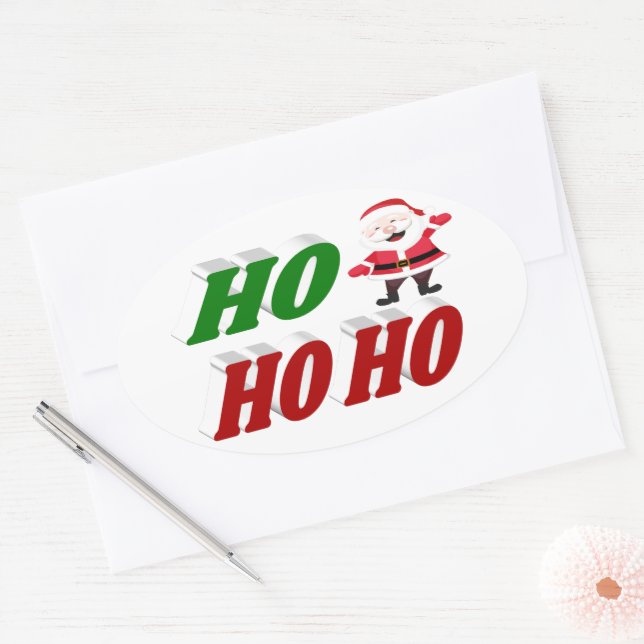 Pegatina Ovalada Tipografía Navidad Ho Ho Ho Ho Santa Claus (Sobre)