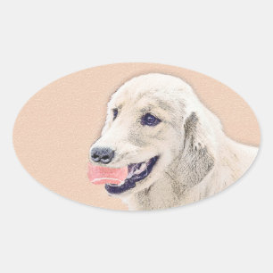 Pegatina Ovalada Tirador de oro con arte de perro pintado de bolas 