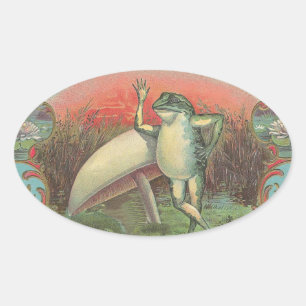 Pegatina Ovalada Toad y hongos