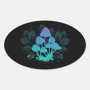Pegatina Ovalada Toadstools en Bushes