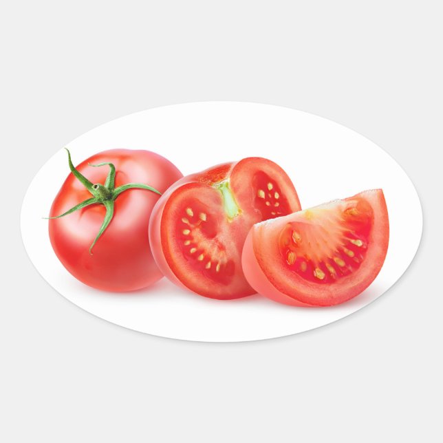 Pegatina Ovalada Tomate cortado (Anverso)
