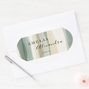 Pegatina Ovalada Tono tierra Boho Retro Escritura Líneas Onduladas