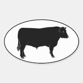 Pegatina Ovalada Toro de angus negro