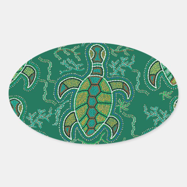 Pegatina Ovalada Tortuga del Caribe (Anverso)