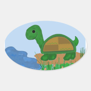 Pegatina Ovalada Tortuga junto al estanque
