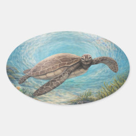 Pegatina Ovalada Tortuga marina en vórtice oceánico