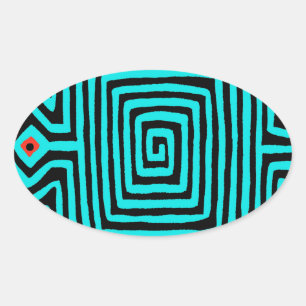 Pegatina Ovalada Tortuga Mola de Panamá - Azul Negro