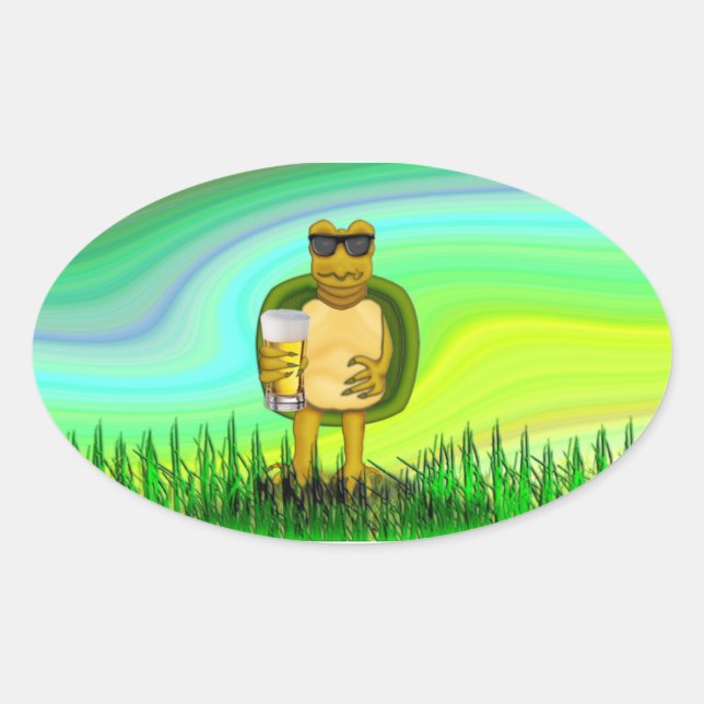 Pegatina Ovalada Tortuga sedienta (Anverso)