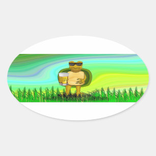 Pegatina Ovalada Tortuga sedienta