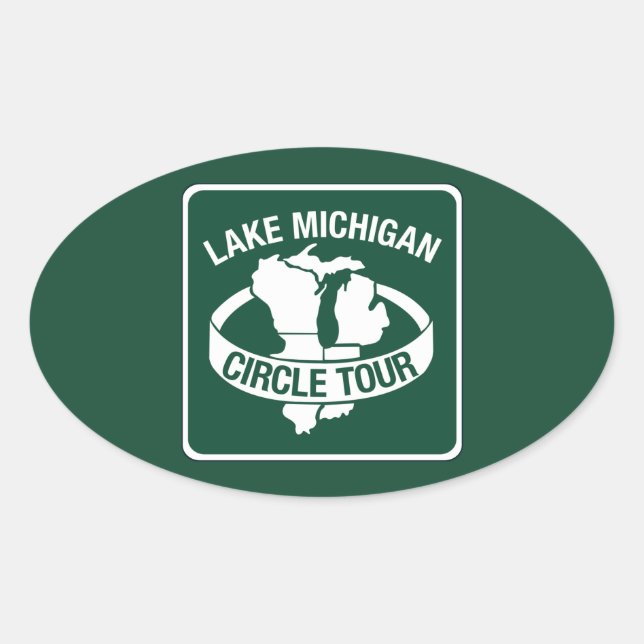 Pegatina Ovalada Tour Círculo del Lago Michigan, Rótulo, Wisconsin, (Anverso)