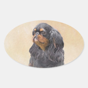 Pegatina Ovalada Toy English Spaniel Pintura Original Arte Animal