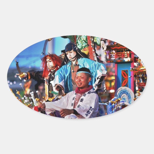 Pegatina Ovalada Tradición del Festival de Japón (Anverso)