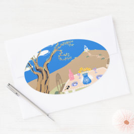 Pegatina Ovalada Travel keepsake Greek afternoon olive tree scene