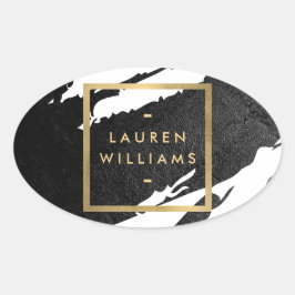 Pegatina Ovalada Trazos de pincel de tinta negra abstracta