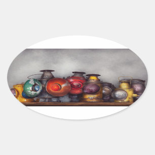 Pegatina Ovalada Tren - una colección de linternas del ferrocarril