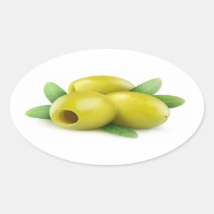 Pegatina Ovalada Tres aceitunas verdes de paja