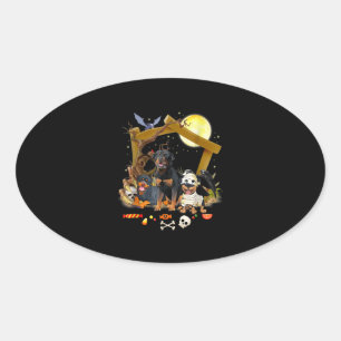 Pegatina Ovalada Tres perros Rottweiler Perro Halloween Regalo de H