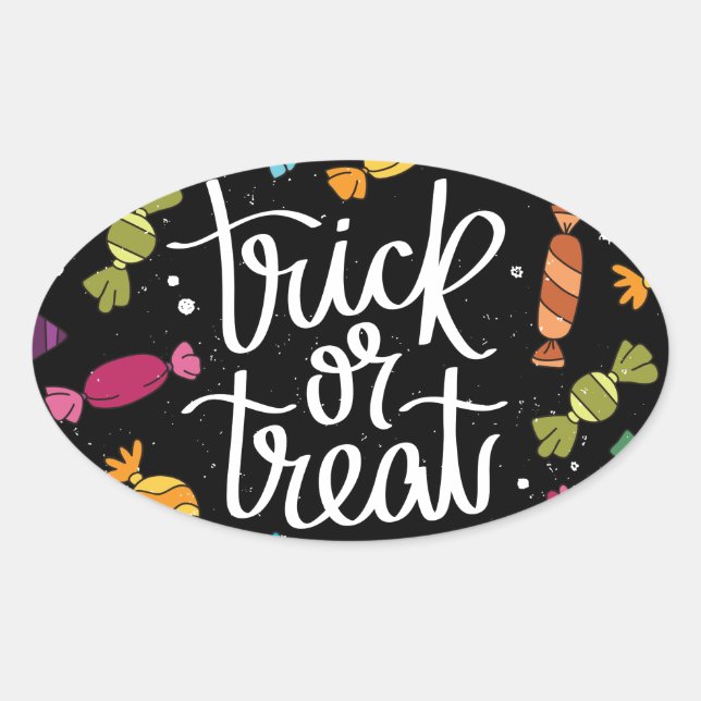Pegatina Ovalada Trick O Trato De Velas De Halloween (Anverso)