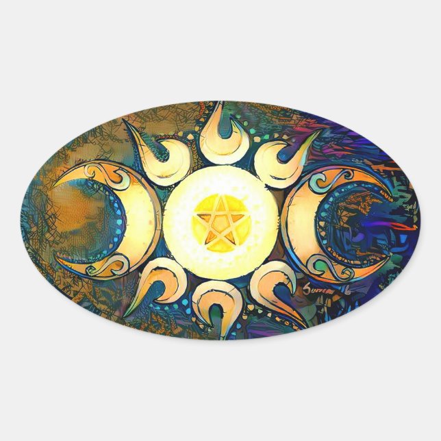 Pegatina Ovalada Triple diosa coronada - Divina Unión (Anverso)