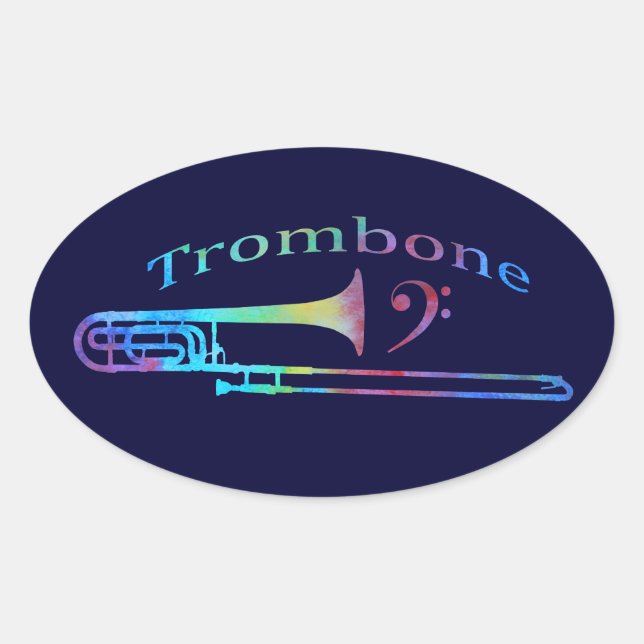 Pegatina Ovalada Trombone con Bass Clef (Anverso)