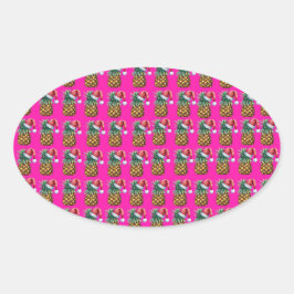 Pegatina Ovalada Tropica - Rosa