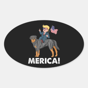 Pegatina Ovalada Trump Merica Rottweiler Perro Hero Americano