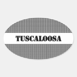 Pegatina Ovalada Tuscaloosa con Houndstooth (Por MG Dezigns)