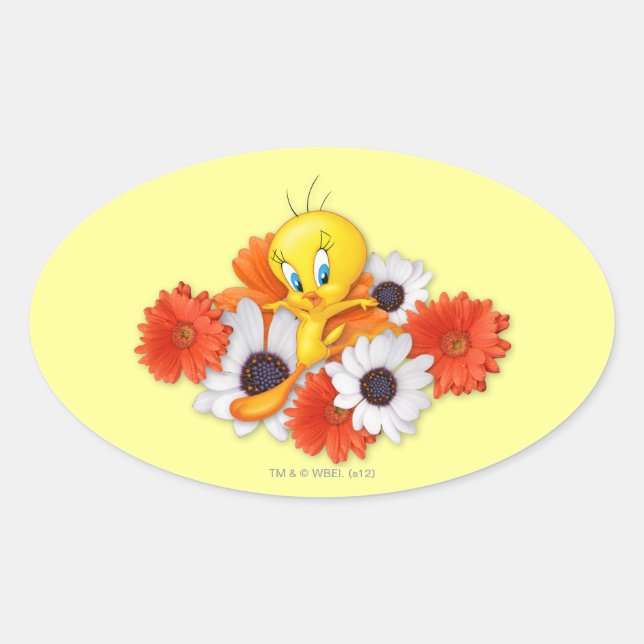Pegatina Ovalada TWEETY™ Con Daisies (Anverso)