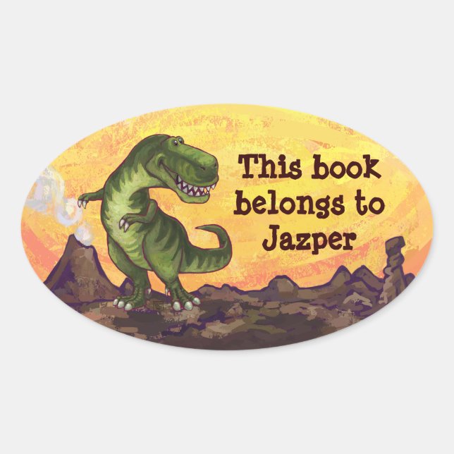 Pegatina Ovalada Tyrannosaurus Rex Writing Stuff (Anverso)