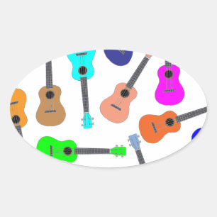 Pegatina Ovalada Ukulele Arcoíris