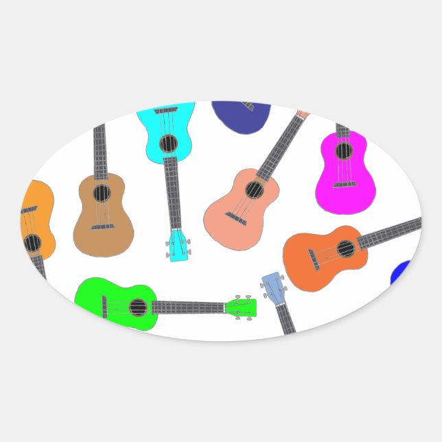Pegatina Ovalada Ukulele Arcoíris (Anverso)
