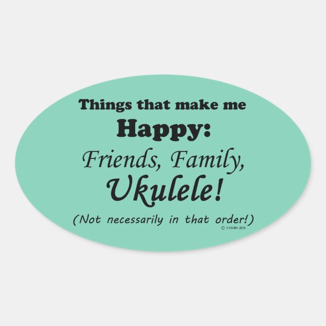 Pegatina Ovalada Ukulele me hace feliz (Anverso)