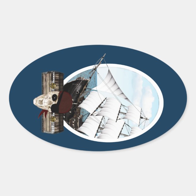 Pegatina Ovalada Un barco pirata (Anverso)
