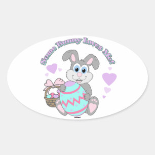 Pegatina Ovalada ¡Un conejo me ama! Conejo de Pascua