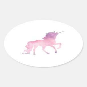 Pegatina Ovalada Unicornio suave del rosa de la acuarela