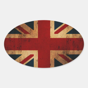 Pegatina Ovalada Union Jack (aspecto de angustia vintage)