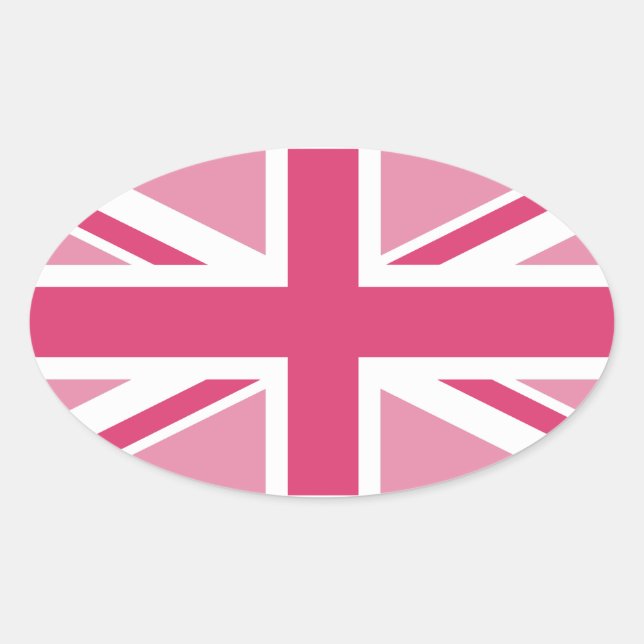 Pegatina Ovalada Union Jack ~ In Girly Pinks (Anverso)