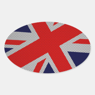 Pegatina Ovalada Union Jack on Carbon Fiber Style Print