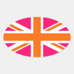 Pegatina Ovalada Union Jack rosa y naranja